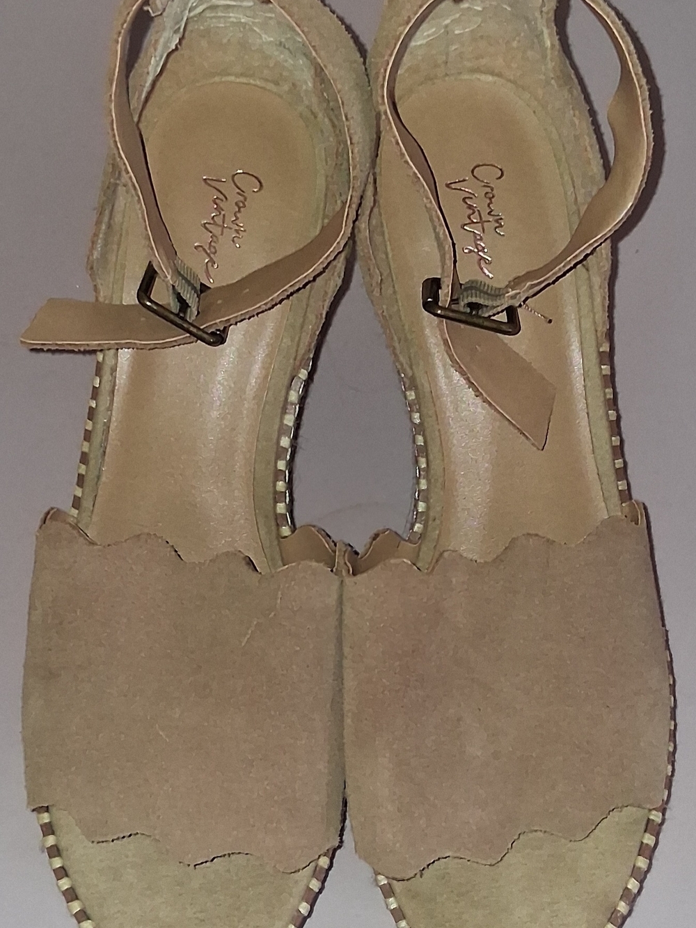 Crown Vintage Women's Tan Scallop Ankle-Strap Espadrilles